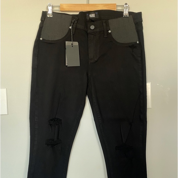 PAIGE Verdugo Ultra Skinny in Black Shadow Destructed Maternity Jeans - Picture 5 of 7